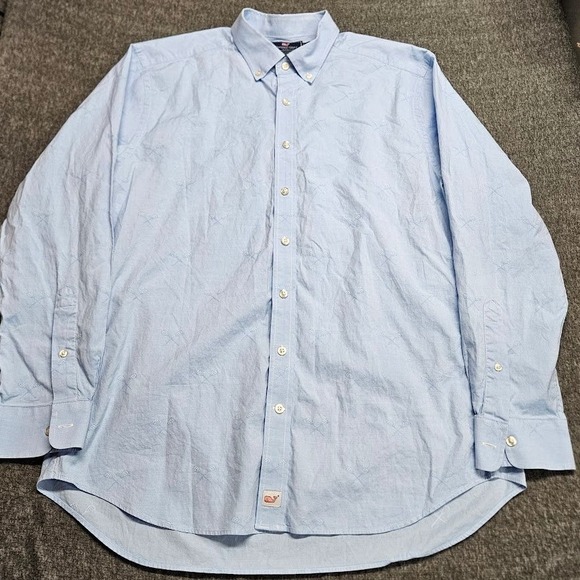 Vineyard Vines Slim Fit Murray Shirt XL Mens Blue Lacrosse Embroidered Oxford - Picture 2 of 7